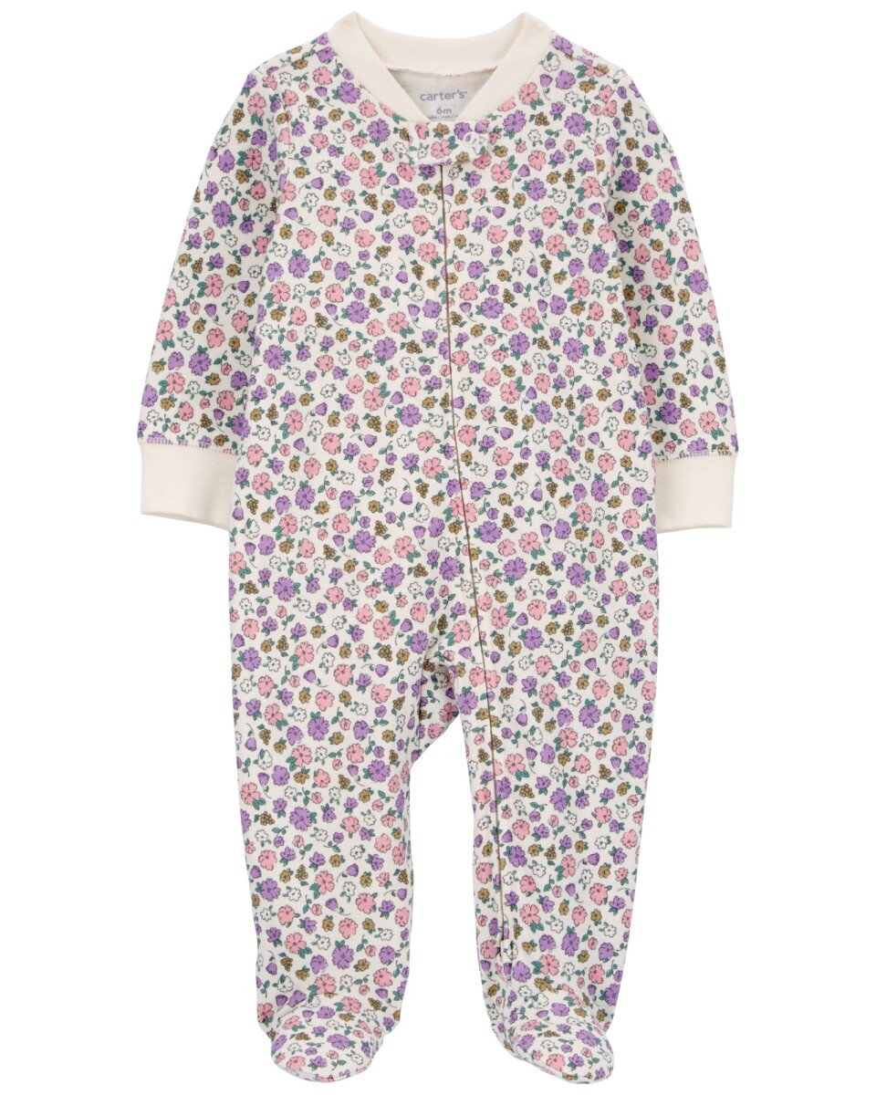 Pijama 1 pieza de algodón, con pie, diseño floral 