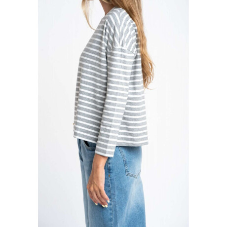 Remera Algodon Elastano Rayada Gris Melange