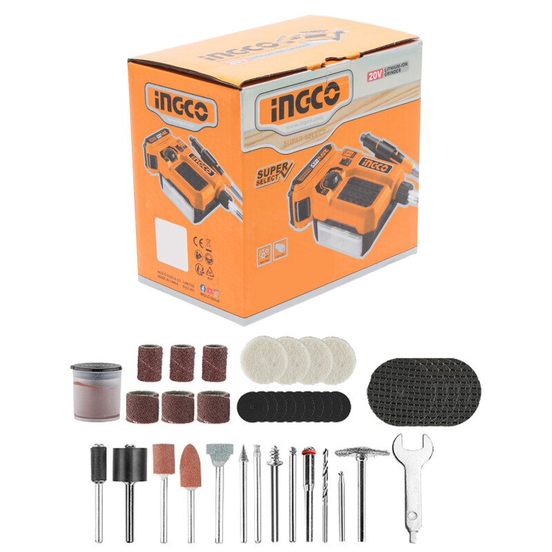 Mini Torno a Batería Ingco CMGLI2001 + Accesorios Mini Torno a Batería Ingco CMGLI2001 + Accesorios