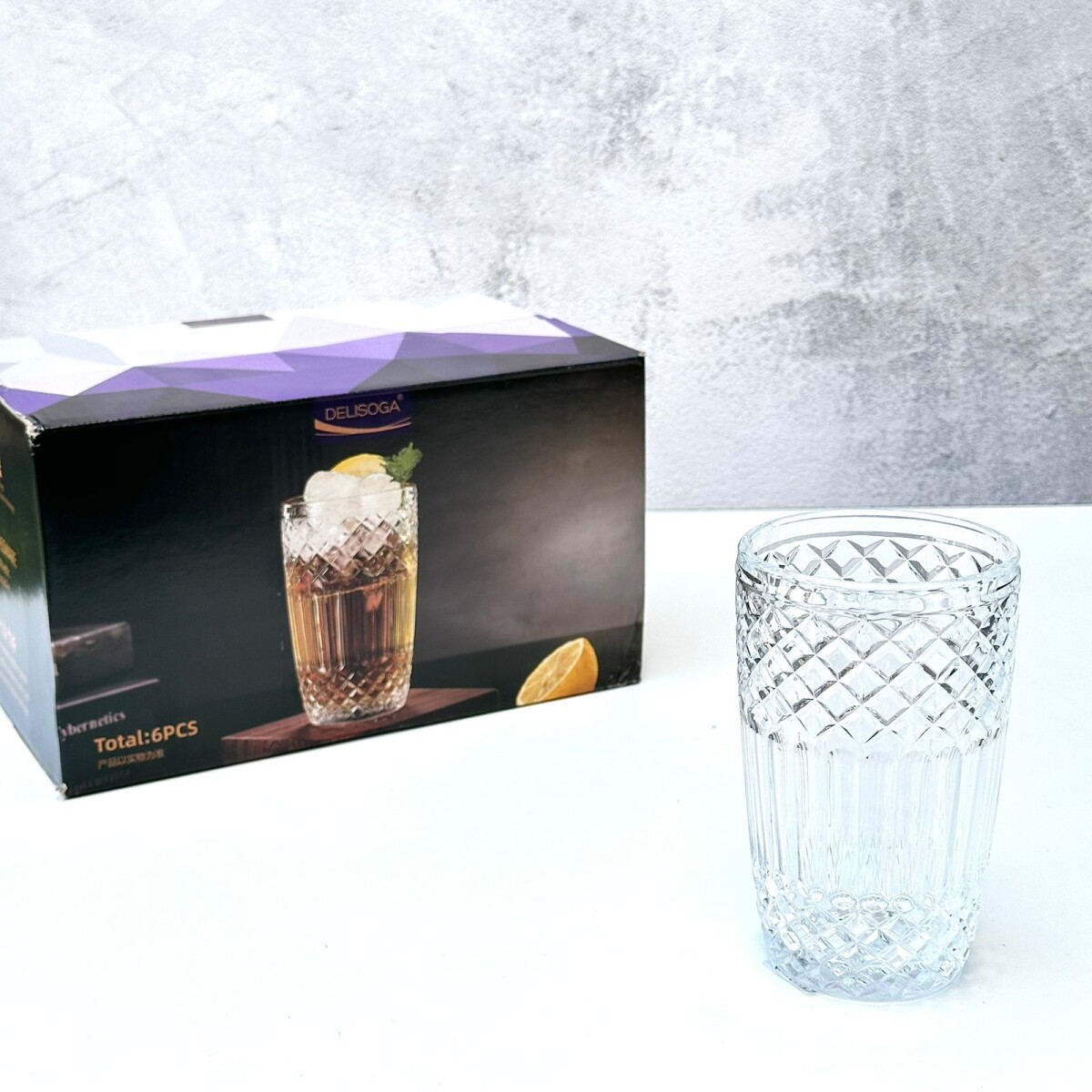 Juego De 6 Vasos Vidrio Labrado 380ML 