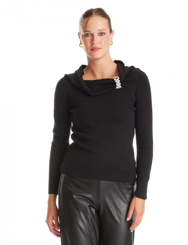 Buzo Aplique Perlas NEGRO