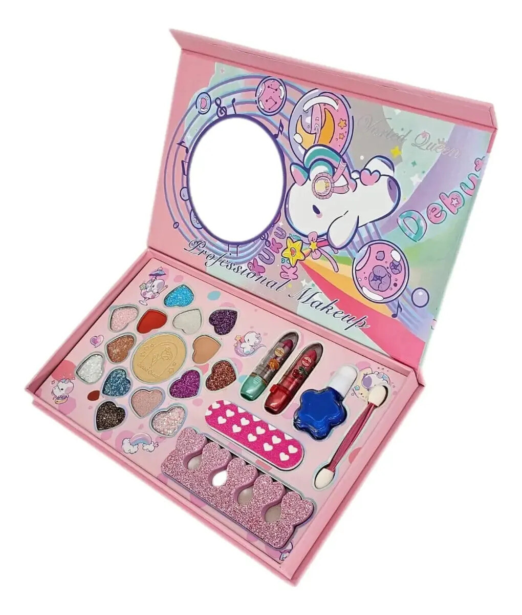 Kit De Maquillaje Unicornio Con Espejo Y Accesorios 