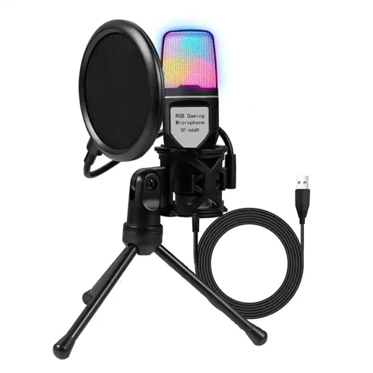 Micrófono Gamer SF-666R USB Codensador Luces RGB - NEGRO 
