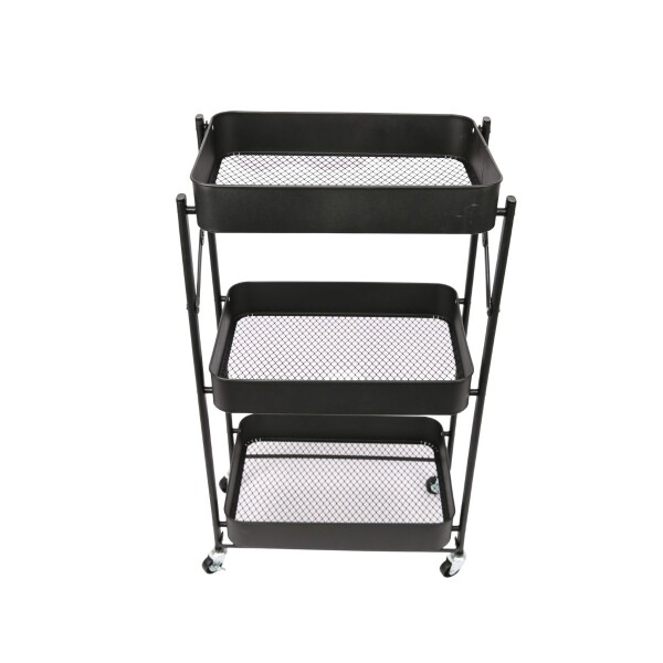 Carro Organizador de Metal Plegable Canasto con 3 Estantes y Ruedas Multiuso IMBACK Color Negro Carro Organizador de Metal Plegable Canasto con 3 Estantes y Ruedas Multiuso IMBACK Color Negro