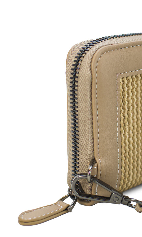 BILLETERA LORENZA TELAR RAYADO GRUESO MAUVE Y ARENA