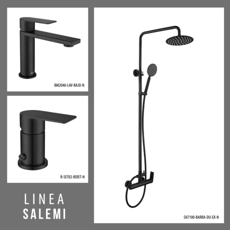 JUEGO DE GRIFERIA NEGRO BARRAL DE DUCHA LAVATORIO BAJO Y BIDET 000