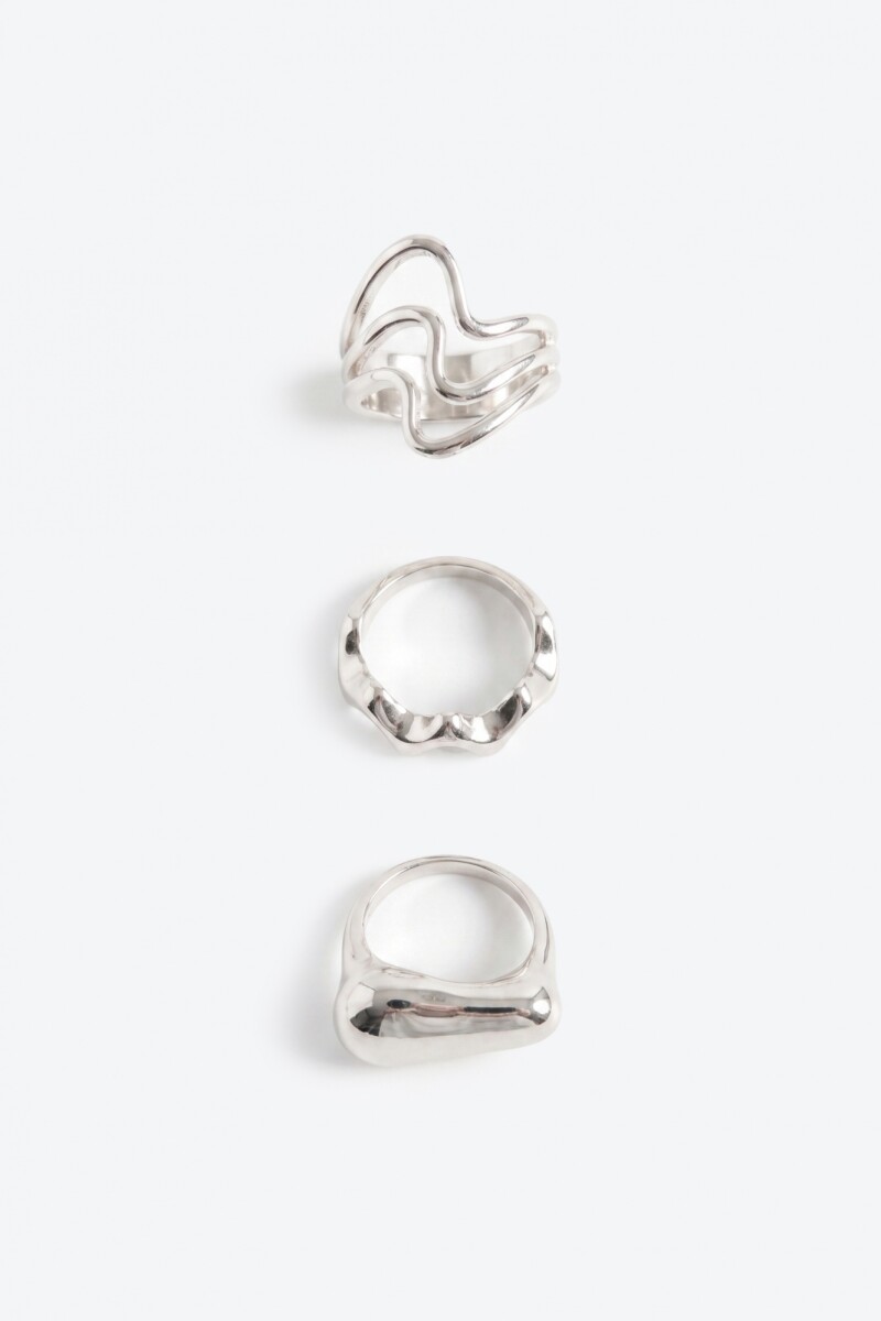 Set de tres anillos bold plateado