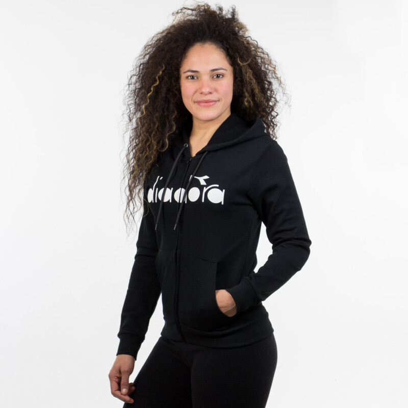 Diadora Ladies Hoodie With Zip Print - Black Negro