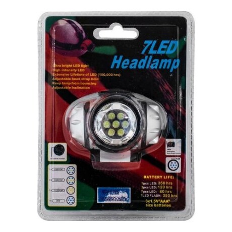 Linterna minera a pilas con 7 LEDs y banda elástica ajustable Linterna minera a pilas con 7 LEDs y banda elástica ajustable