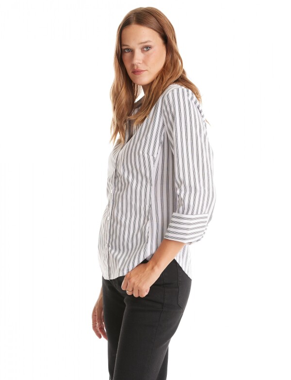 Camisa Entallada A Rayas NEGRO/BLANCO