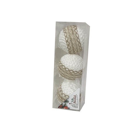 Set Esferas Navideñas 8 Cm Rusticas Blanco Y Oro X 3 Set Esferas Navideñas 8 Cm Rusticas Blanco Y Oro X 3