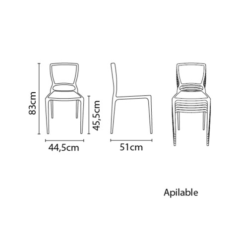 Silla apilable grafito SOFIA con respaldo cerrado -TRAMONTINA TD0602