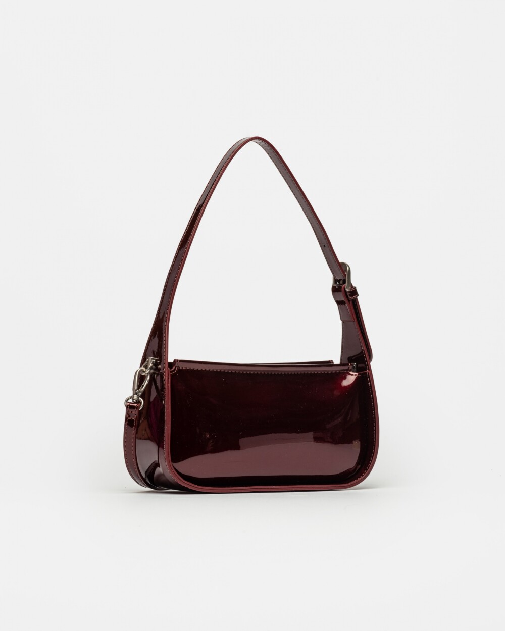Cartera al hombro Leaf en efecto cuero charol Bordeaux