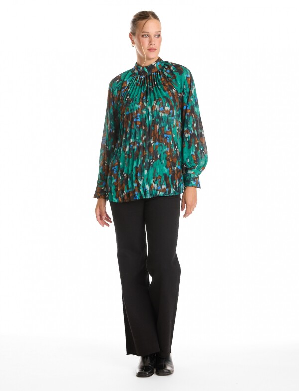 Blusa Gasa Plisada VERDE/MULTI