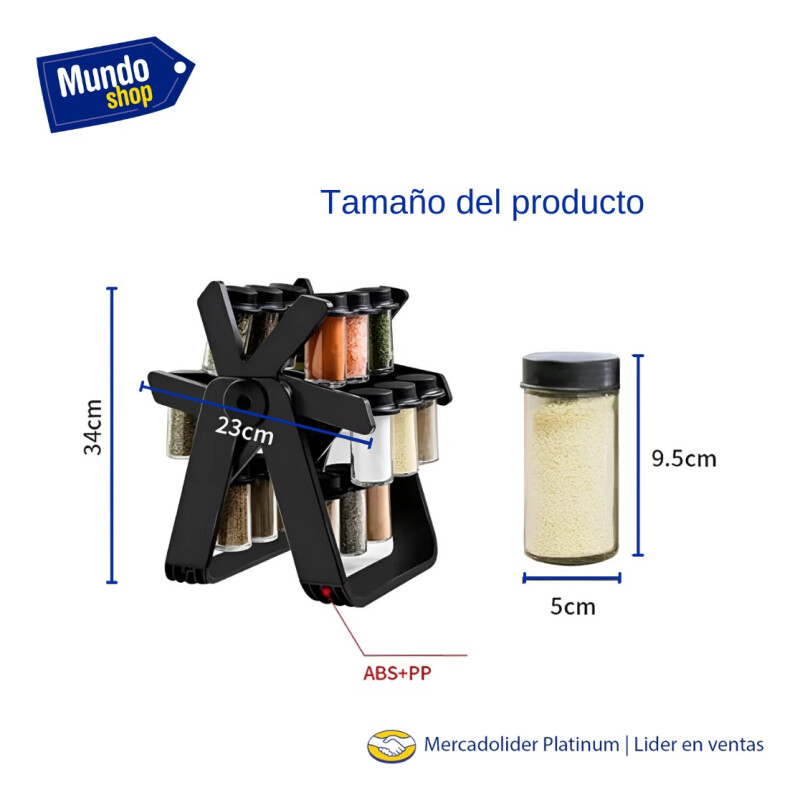 Especiero Condimento Giratorio 360 Capacidad 18 Piezas Negro