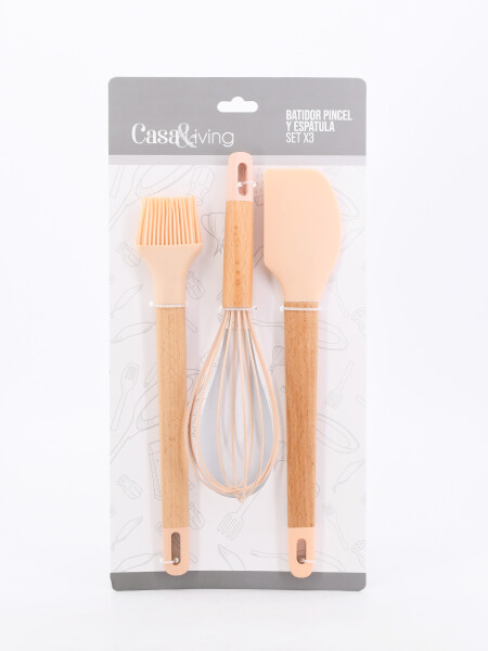 BATIDOR PINCEL Y ESPATULA SET X3 BEIGE