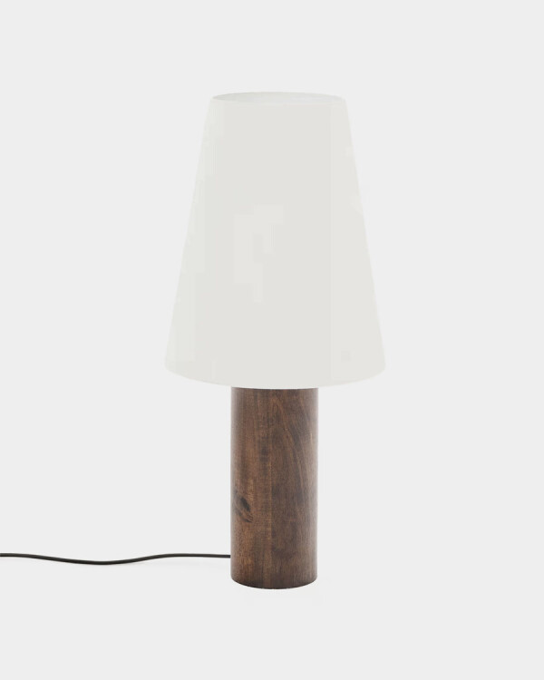 Lámpara de pie Marga de madera maciza con acabado natural con acabado oscuro