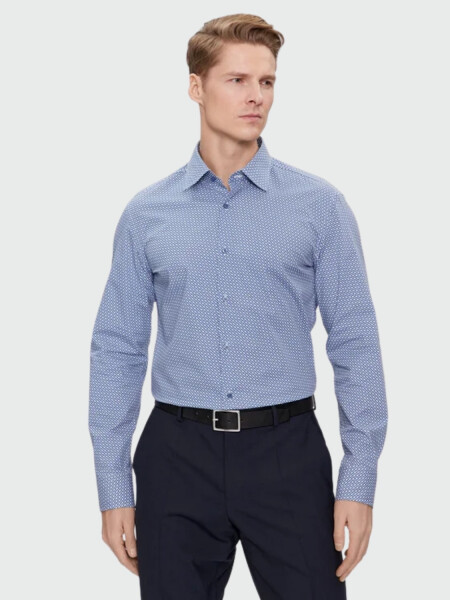 Hugo Boss - Camisa slim fit con estampado de monogramas en algodón elastizado, H-HANK-KENT 0