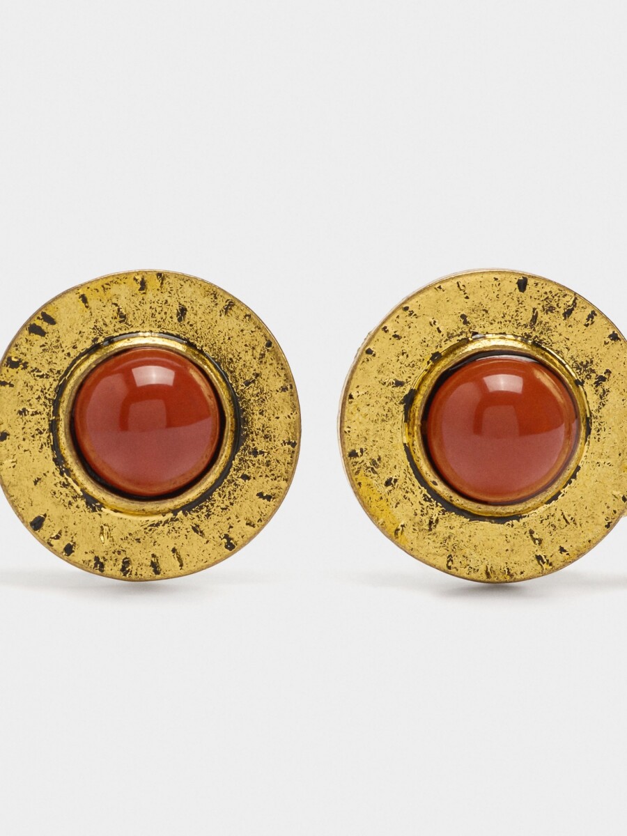 Pendientes Redondos Con Piedra naranja