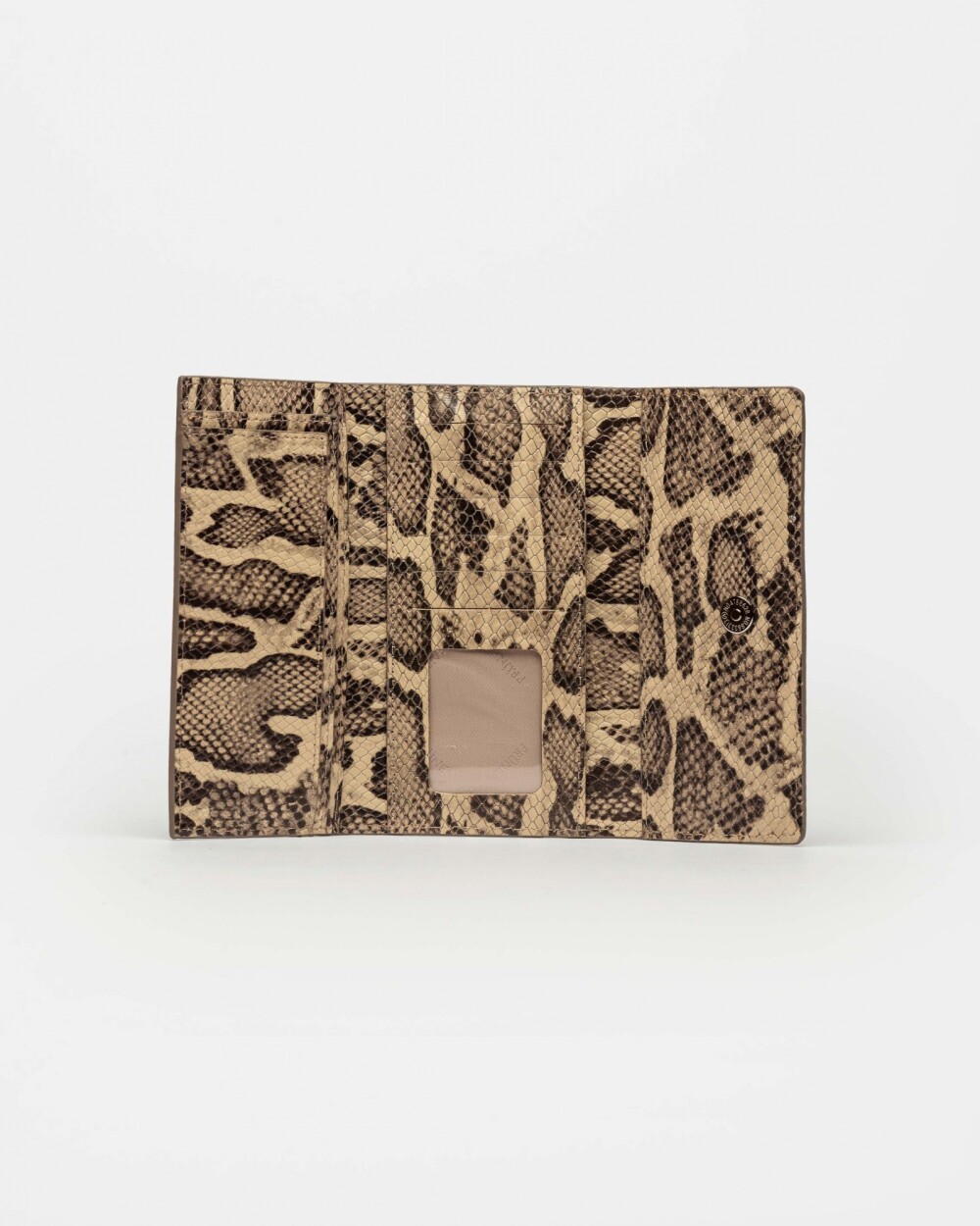 Billetera Cataluña En Cuero Grabado Pythone Beige