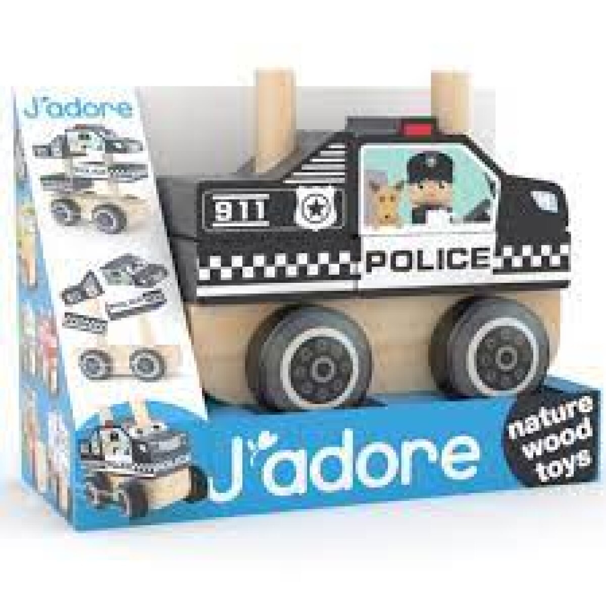 Vehiculo Policia Jadore Infantil De Madera Arrastre 