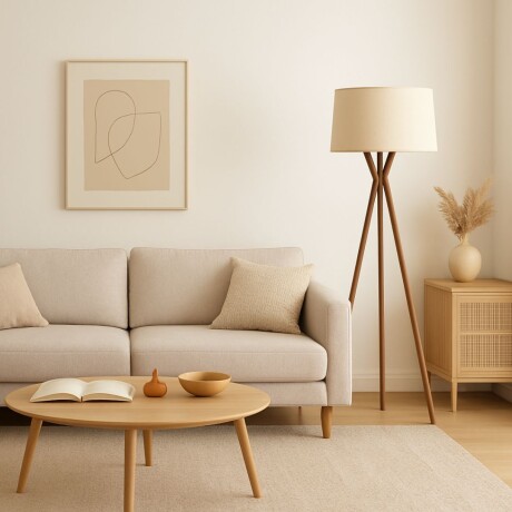 Luminaria de pie pantalla natural y madera E27 147cm Luminaria de pie pantalla natural y madera E27 147cm