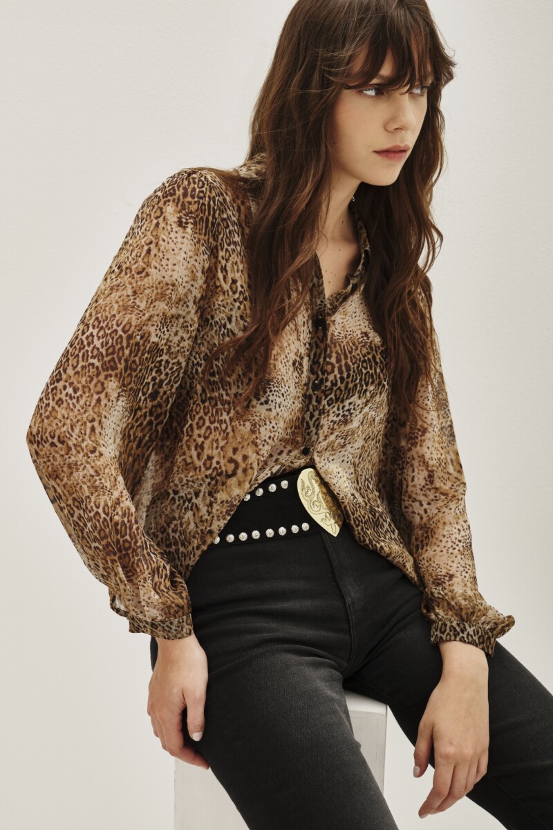 Camisa Lina Animal Mini Marron