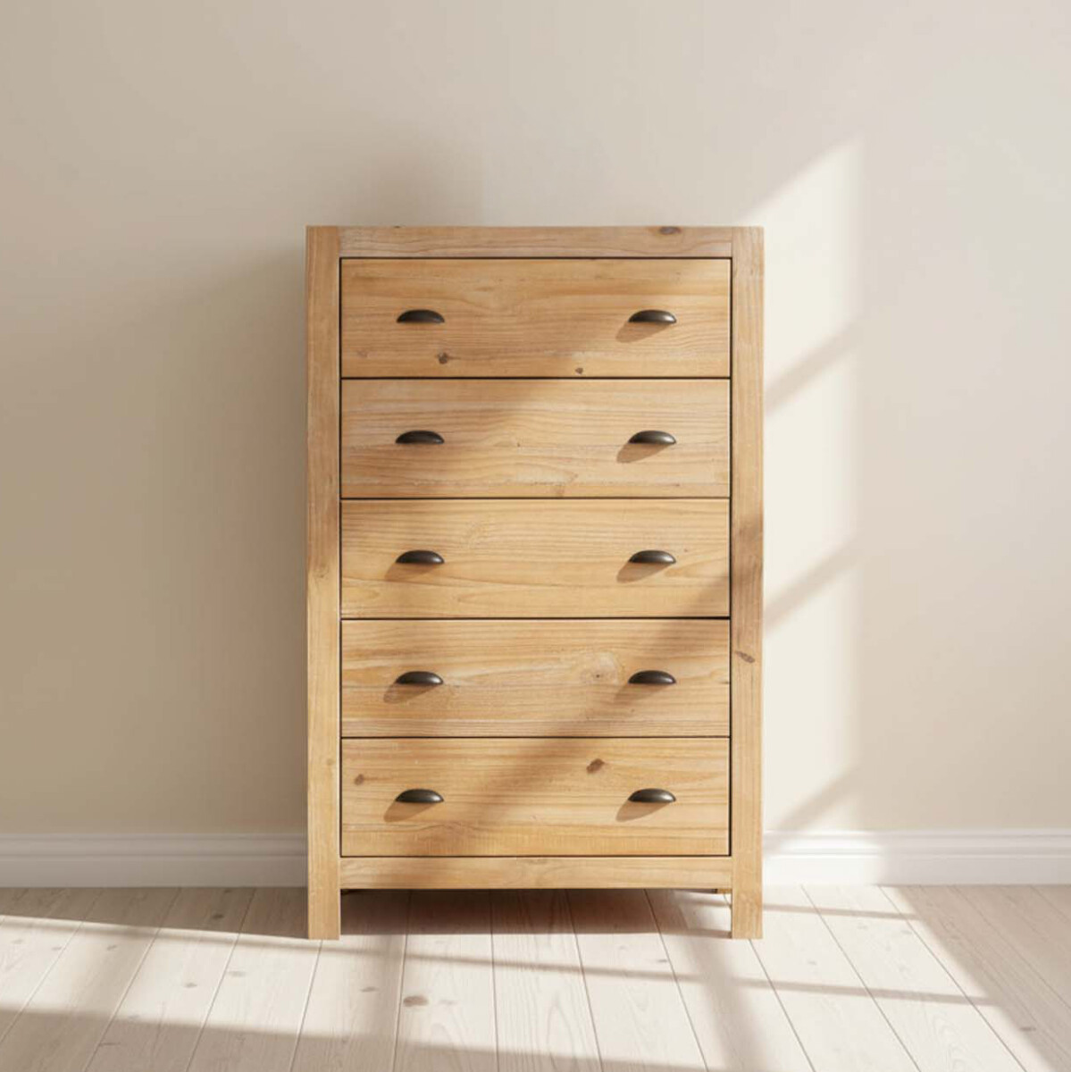 COMODA CAJONERA - 5 CAJONES MADERA NATURAL-BEIGE MONTAUK 