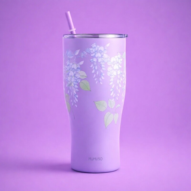 VASO TÉRMICO FLORAL DE GRAN CAPACIDAD CON SORBETE (900 ML / VIOLETA) VASO TÉRMICO FLORAL DE GRAN CAPACIDAD CON SORBETE (900 ML / VIOLETA)