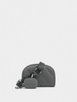 Bolso Bandolera Textura Suave Y Colgante gris