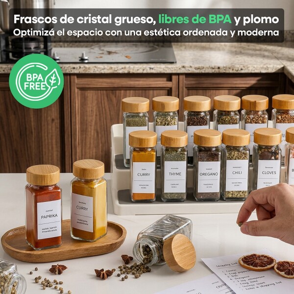 Set De 24 Especiero Frascos De Vidrio Condimentos recipiente organizador Cocina IMBACK Set De 24 Especiero Frascos De Vidrio Condimentos recipiente organizador Cocina IMBACK