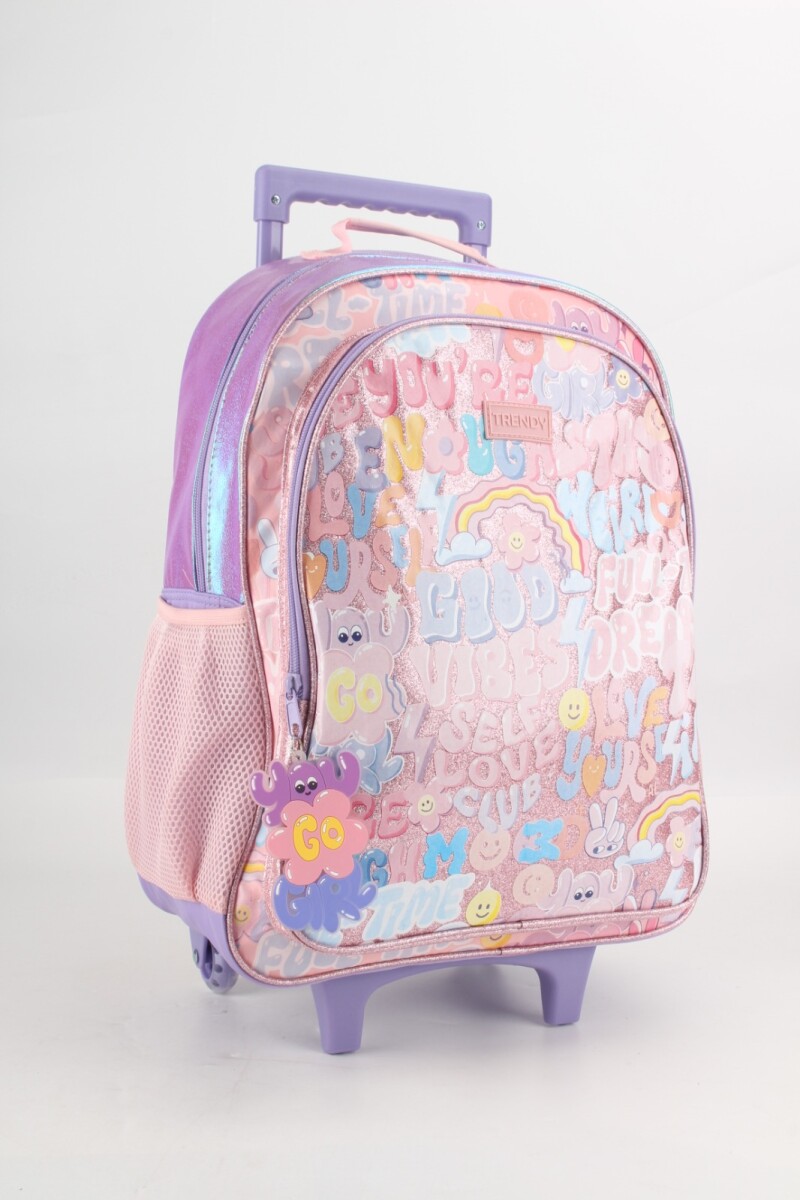 Mochila escolar con ruedas estampada Rosa