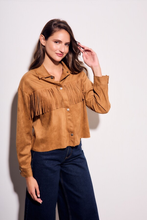 Camisa Gamuza Flecos Camel