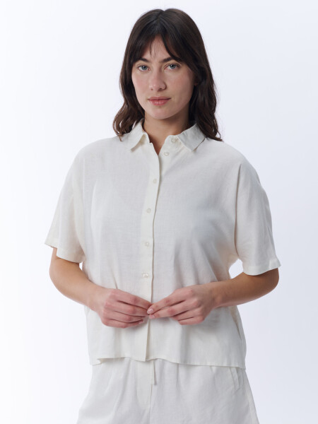 Camisa manga corta con lino Crudo