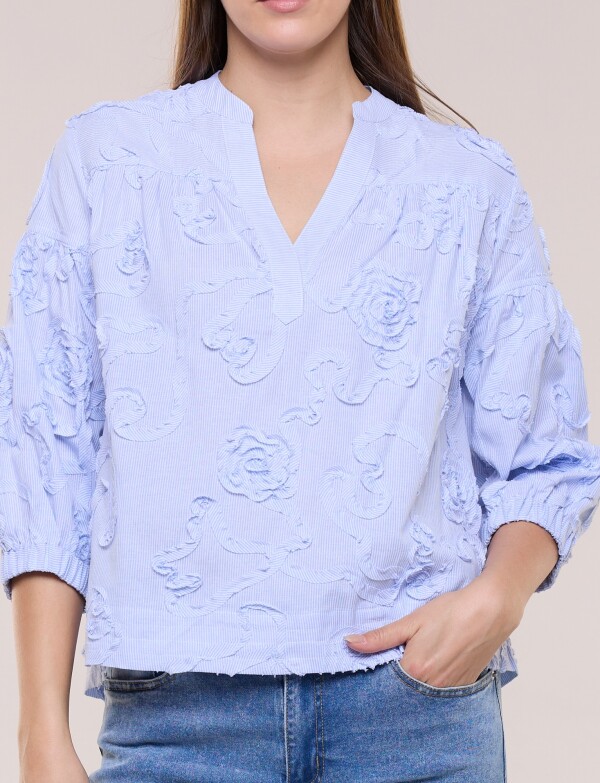 Blusa De Algodón Con Aplicaciones Florales CELESTE
