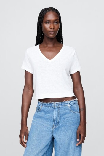Remera Lino Crop Manga Corta Mujer Fresh White