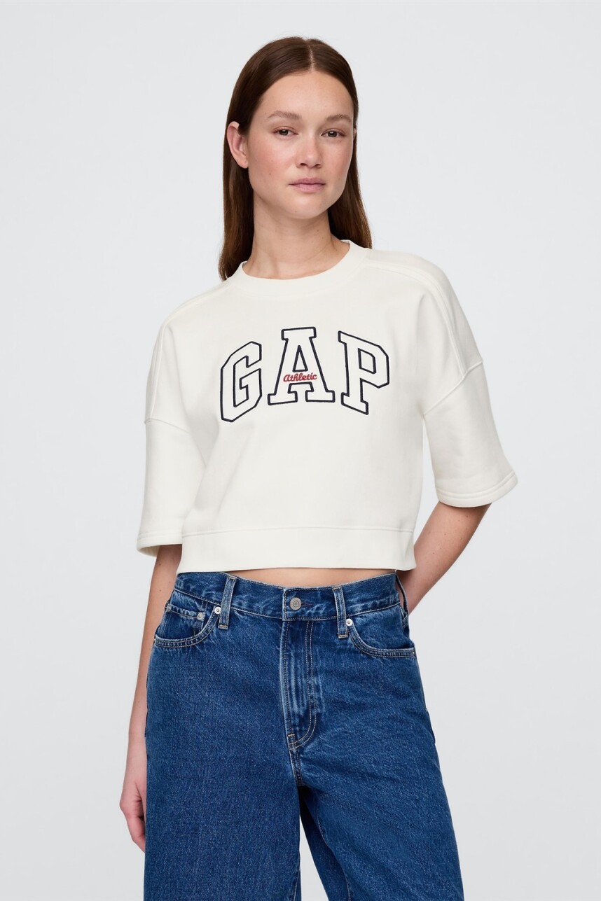 Buzo Deportivo Crop Manga Corta Logo Mujer New Off White