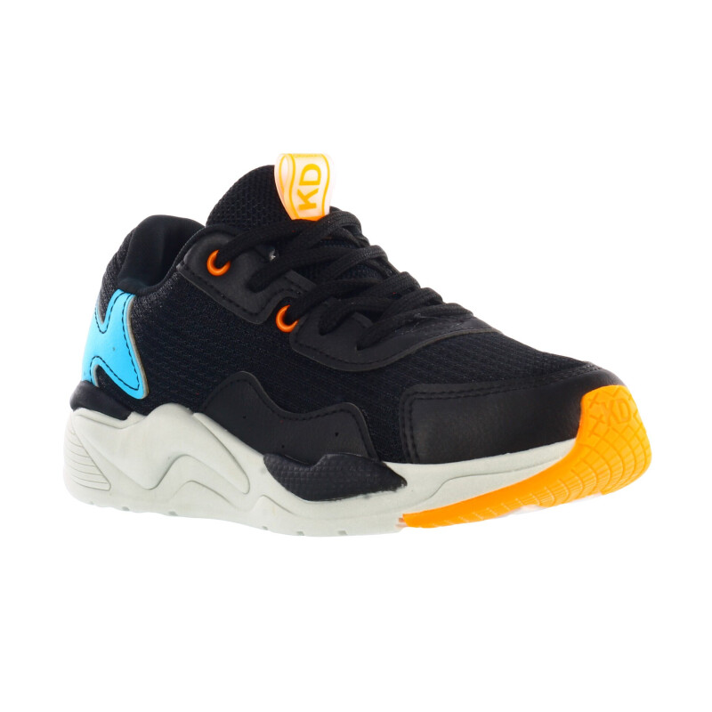 Championes Infantiles KIDY acordonado con piezas en contraste Negro - Azul - Anaranjado