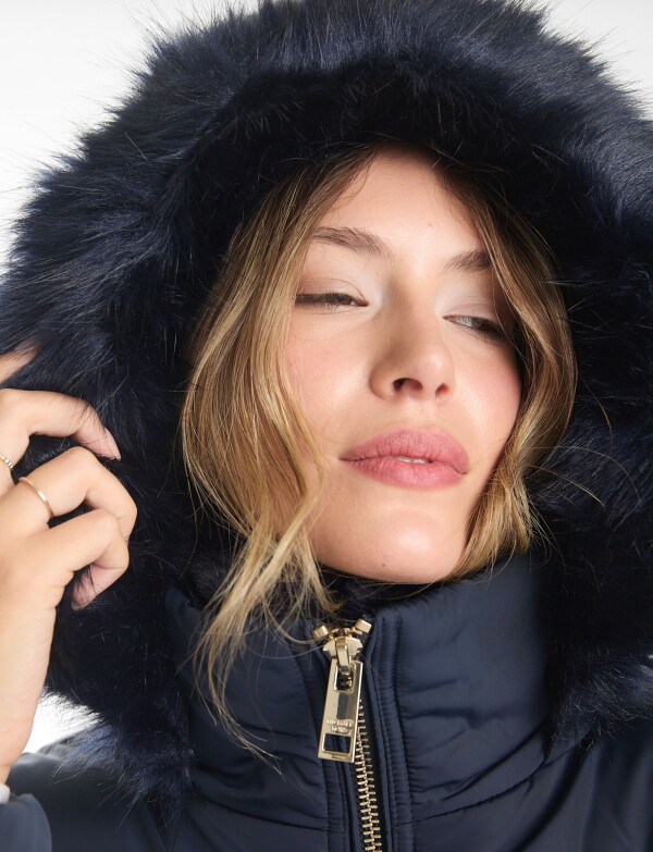 Campera Puffer Larga & Capucha Desmontable AZUL