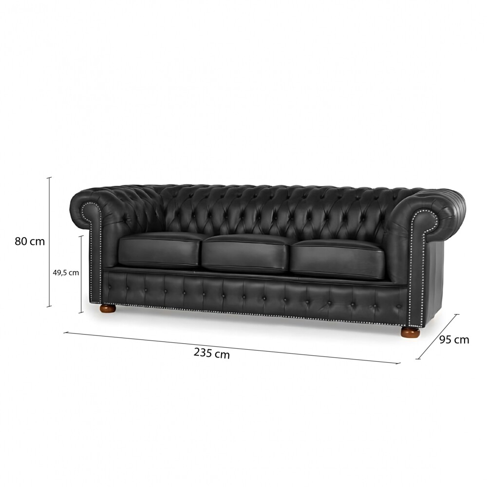 Sillón 100% Cuero - 3 Cuerpos - Chesterfield Negro