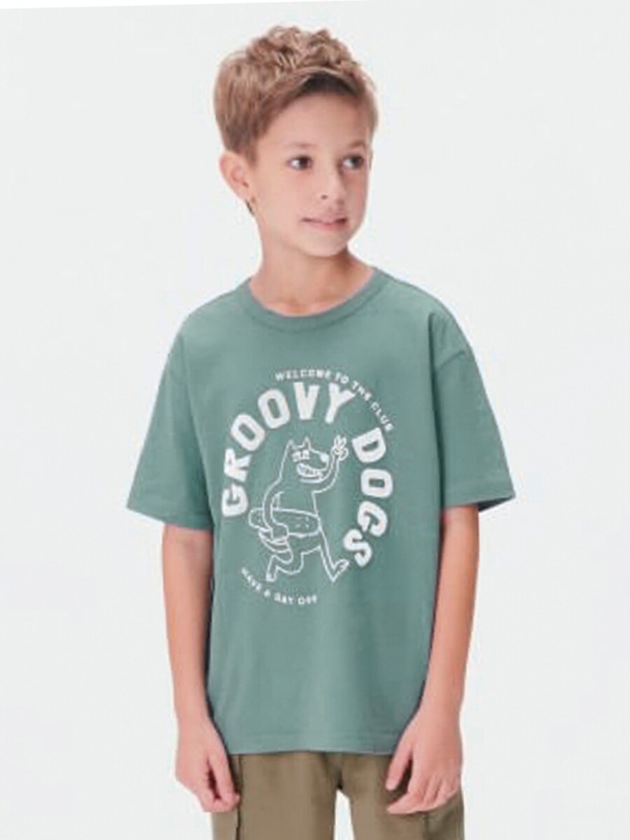 CAMISETA INFANTIL OVERSIZE CON ESTAMPA - VERDE 