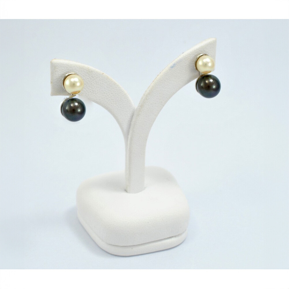 Caravanas Oro 18K Blanco, Perla Negra Y Perla Blanca De Cultivo Caravanas Oro 18K Blanco, Perla Negra Y Perla Blanca De Cultivo