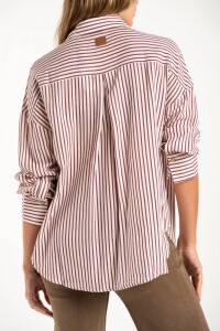 Camisa Rayada Con Lino Burdeos