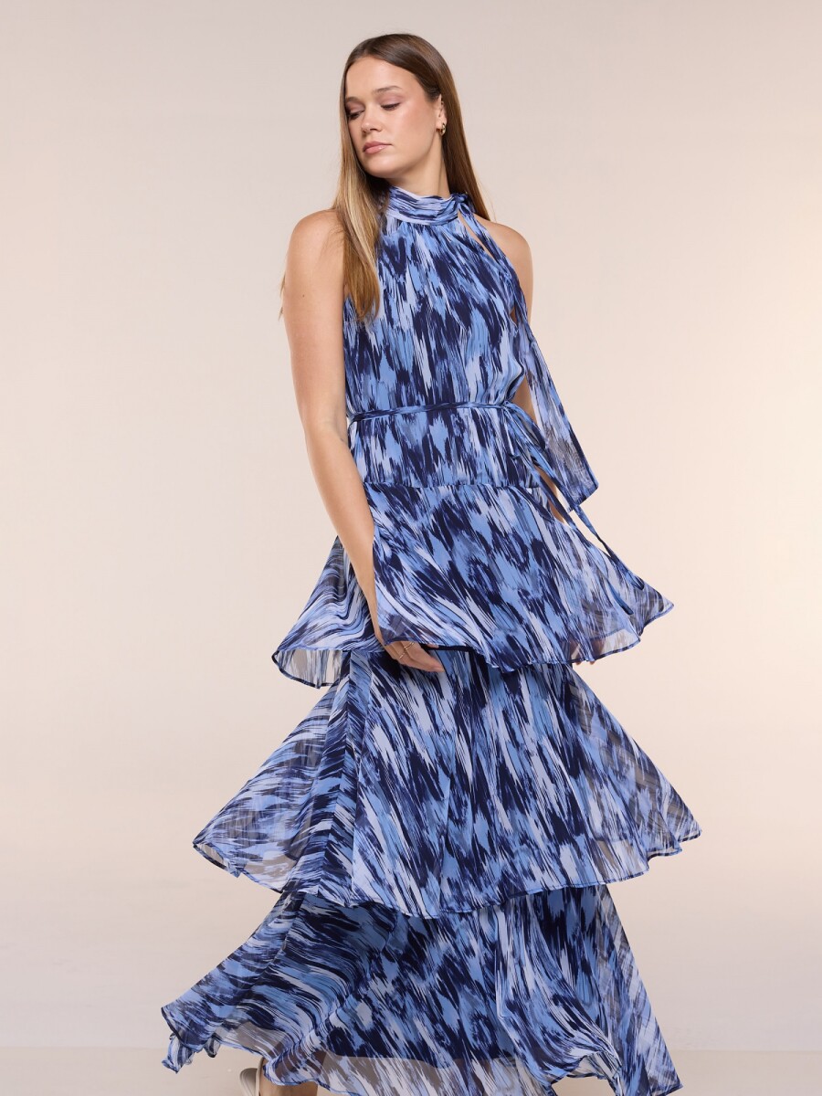 Vestido De Gasa Con Capas - Azul/multi 