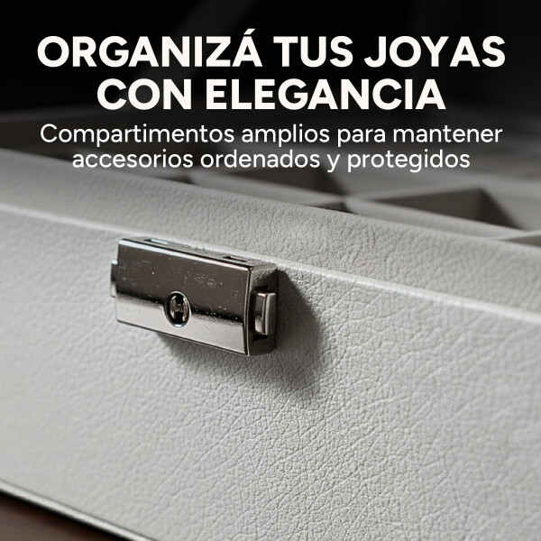 Joyero Organizador Alhajero 2 Pisos C/llave Cuero Terciopelo Blanco
