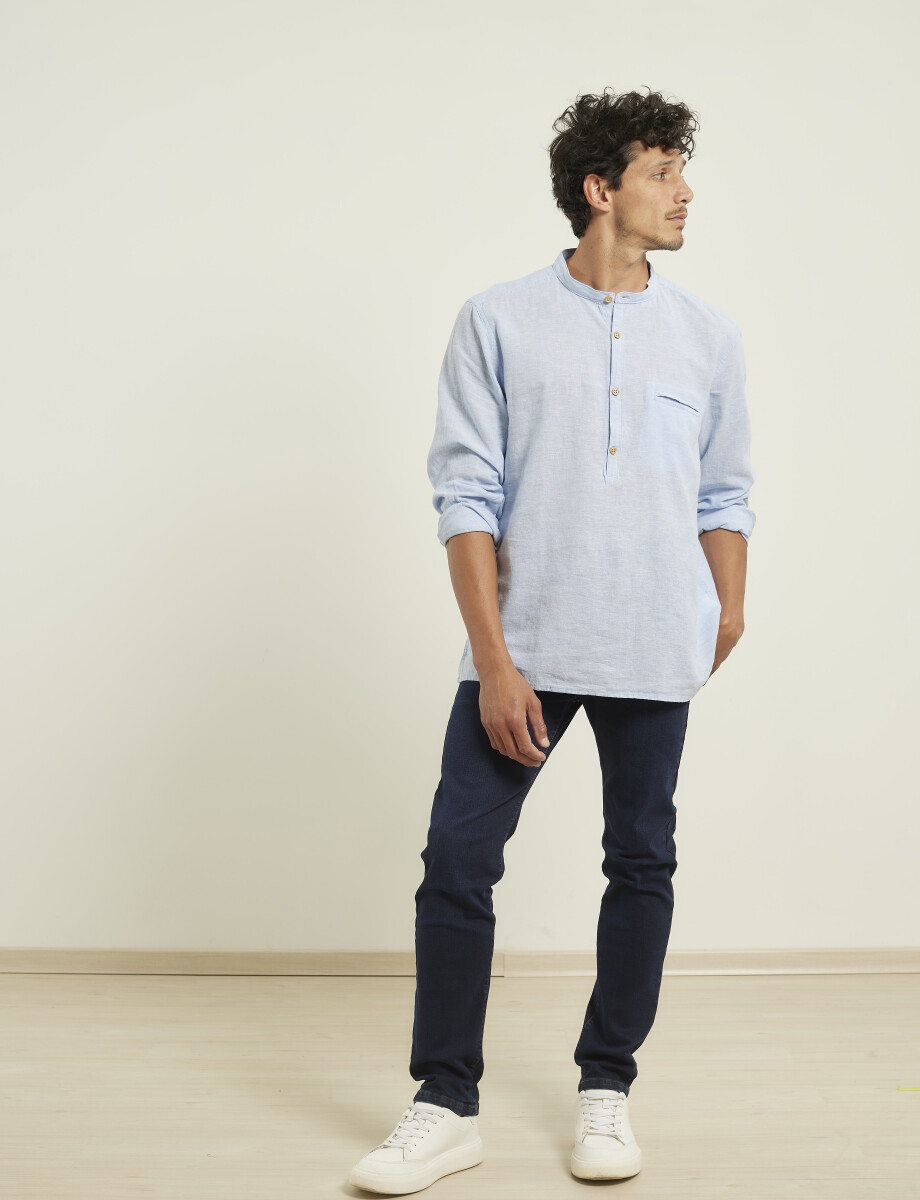 012105 CAMISA HARRINGTON LABEL DE LINO Celeste