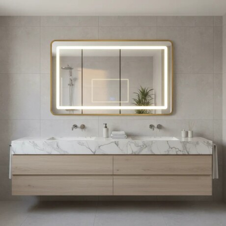 Espejo Horizontal Lumax Suleban c/marco y luz 120x70cm Dorado