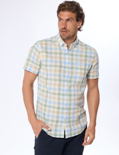 CAMISA DE LINO A CUADROS Verde
