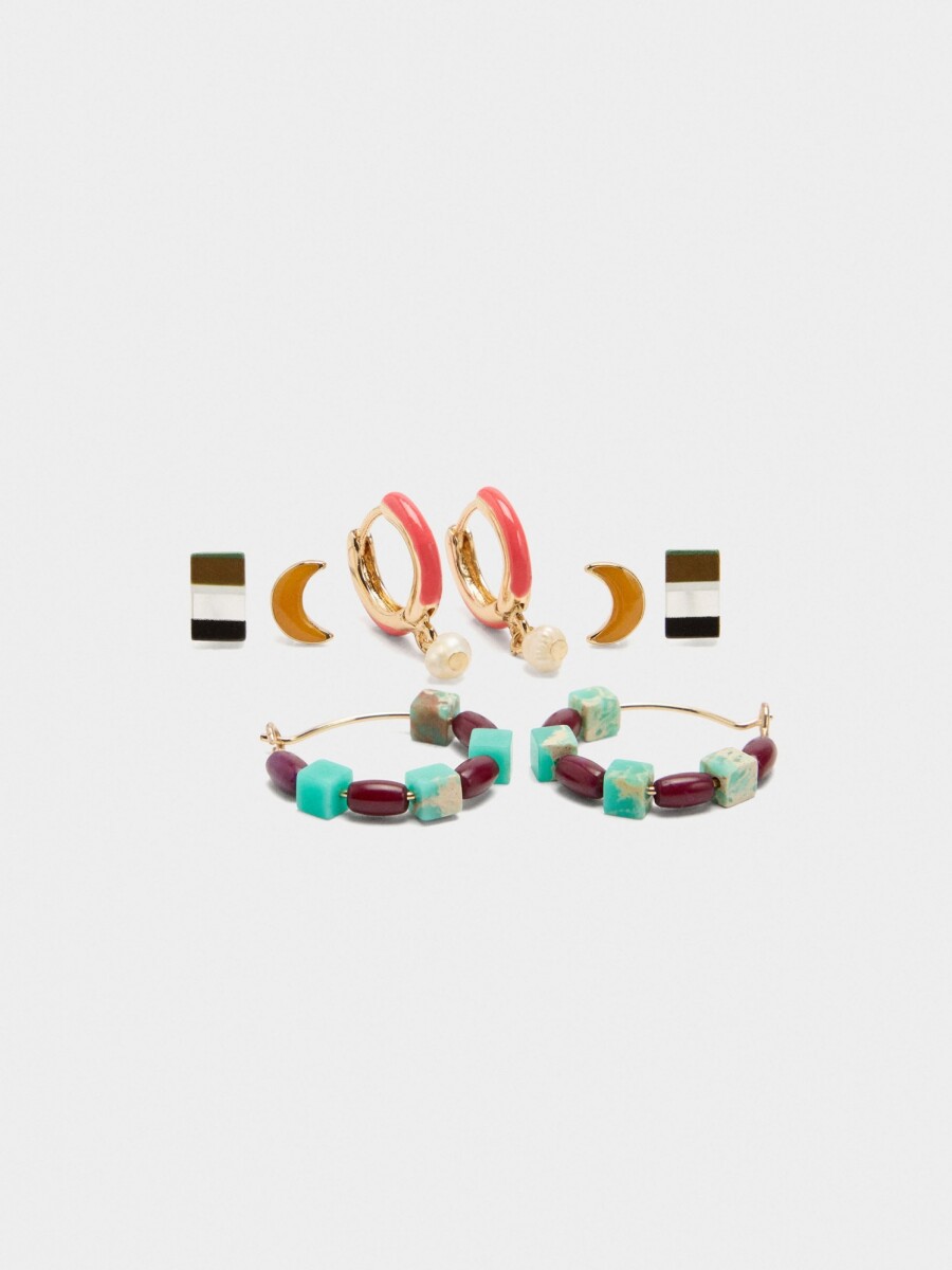Set De Pendientes Multicolor Cuentas De Piedra multicolor