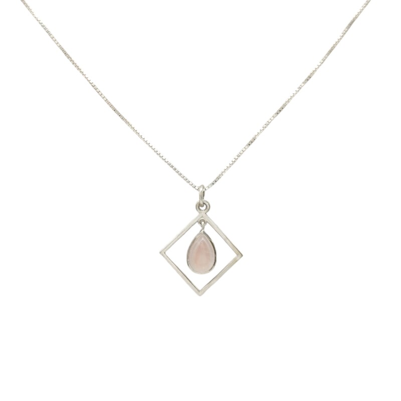 Conjunto rombo y lágrima - Plata 925 - Piedra Cuarzo rosa- CJ3001 - Adulto - Conpiedra